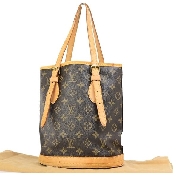 LOUIS VUITTON BUCKET PM Shoulder Tote Bag Monogram Leather Brown - Picture 1 of 16